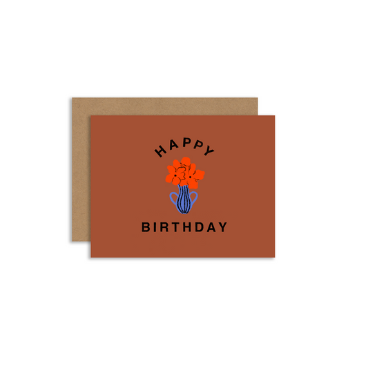 Happy Birthday Vase Brown Greeting Card